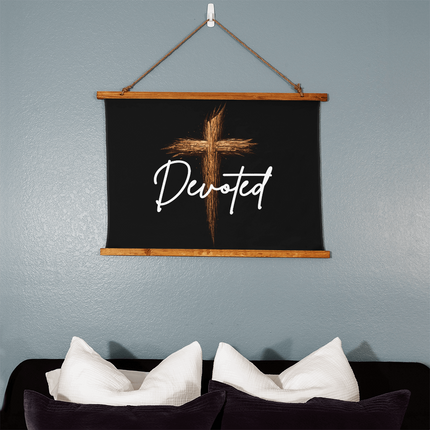 Devoted Cross Wood-Framed Wall Tapestry (Horizontal) – Christian Gift for Men