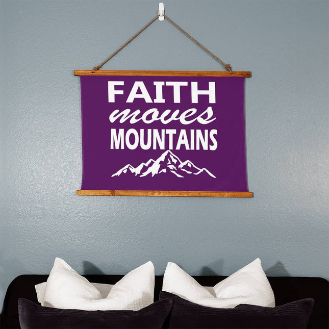 Faith Moves Mountains Wood Framed Wall Tapestry | Purple | 36x26 Horizontal