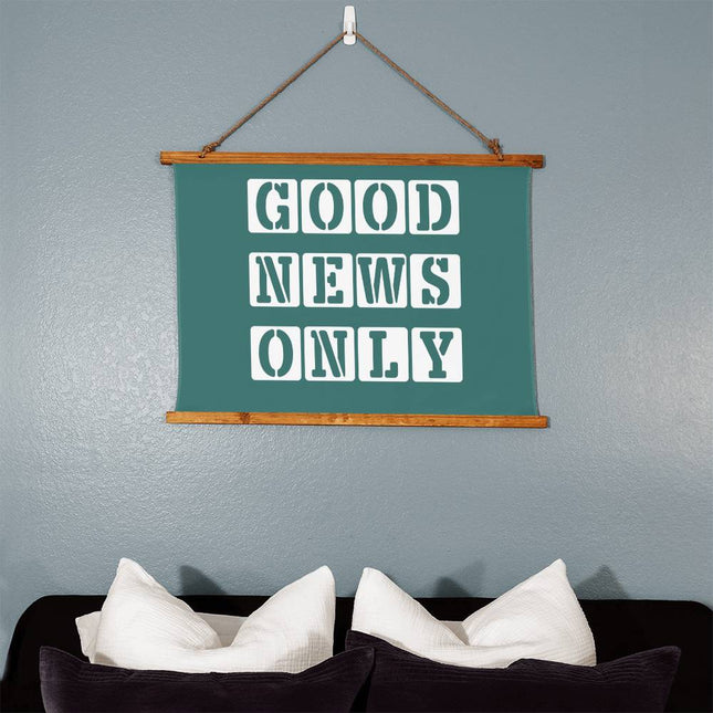 Good News Only Wood Framed Wall Tapestry | Deep Teal | 36x26 Horizontal