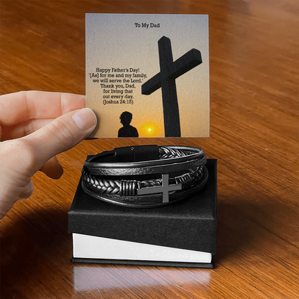 Cross Leather Bracelet – Christian Gift for Men