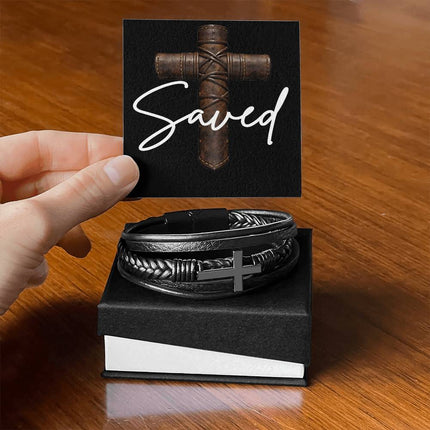 Saved Leather Cross Bracelet – Christian Gift for Men