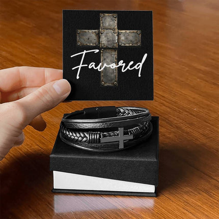 Favored Leather Cross Bracelet – Christian Gift for Men
