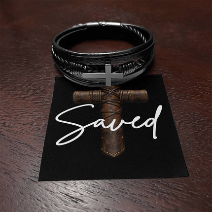 Saved Leather Cross Bracelet – Christian Gift for Men