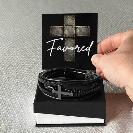 Favored Leather Cross Bracelet – Christian Gift for Men