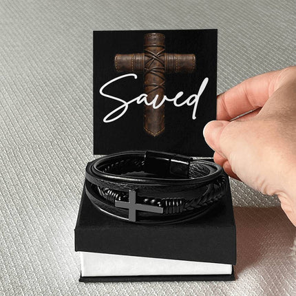 Saved Leather Cross Bracelet – Christian Gift for Men
