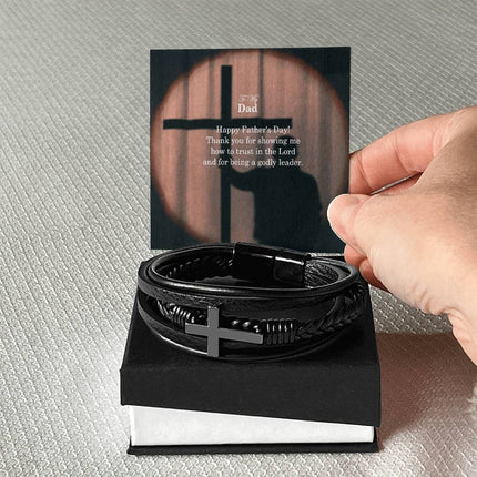 Cross Leather Bracelet – Christian Gift for Men