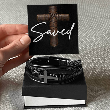Saved Leather Cross Bracelet – Christian Gift for Men