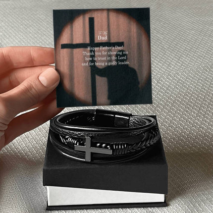 Cross Leather Bracelet – Christian Gift for Men