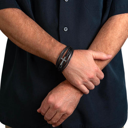 Saved Leather Cross Bracelet – Christian Gift for Men