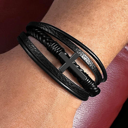 Cross Leather Bracelet – Christian Gift for Men