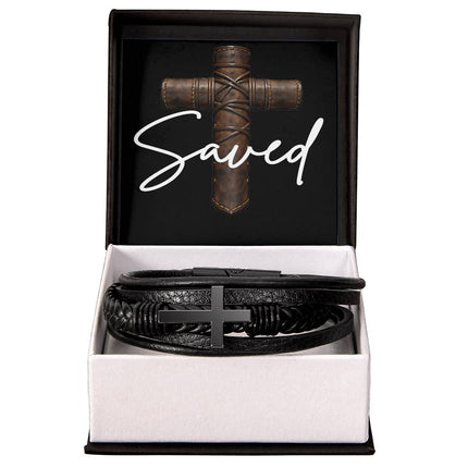 Saved Leather Cross Bracelet – Christian Gift for Men