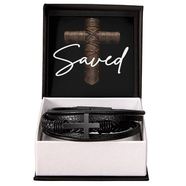 Saved Leather Cross Bracelet – Christian Gift for Men