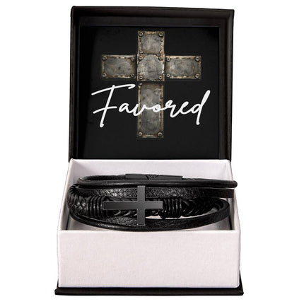 Favored Leather Cross Bracelet – Christian Gift for Men