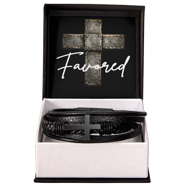 Favored Leather Cross Bracelet – Christian Gift for Men
