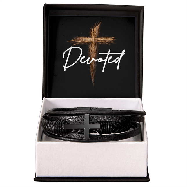 Devoted Leather Cross Bracelet – Christian Gift for Men