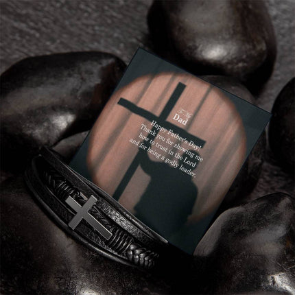 Cross Leather Bracelet – Christian Gift for Men