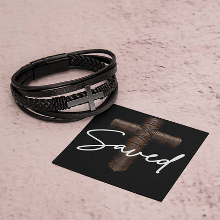 Saved Leather Cross Bracelet – Christian Gift for Men