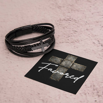 Favored Leather Cross Bracelet – Christian Gift for Men