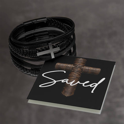 Saved Leather Cross Bracelet – Christian Gift for Men