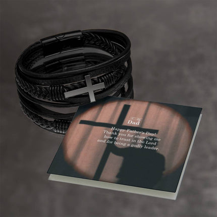 Cross Leather Bracelet – Christian Gift for Men