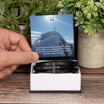 Cross Leather Bracelet – Christian Gift for Men