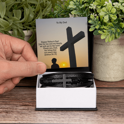 Cross Leather Bracelet – Christian Gift for Men