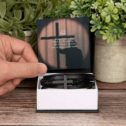 Cross Leather Bracelet – Christian Gift for Men