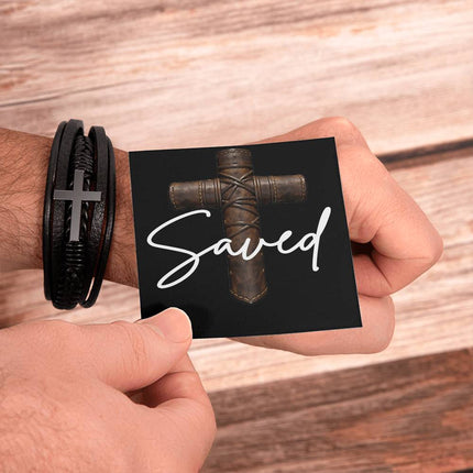 Saved Leather Cross Bracelet – Christian Gift for Men