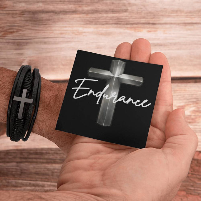 Endurance Leather Cross Bracelet – Christian Gift for Men