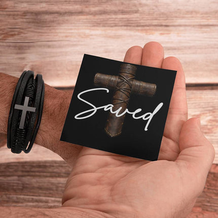 Saved Leather Cross Bracelet – Christian Gift for Men