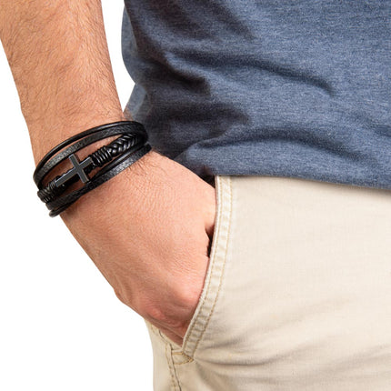 Cross Leather Bracelet – Christian Gift for Men
