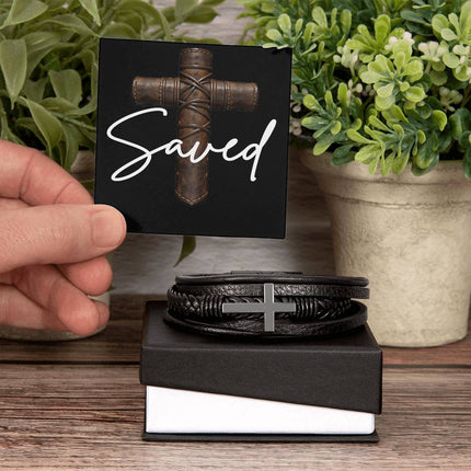 Saved Leather Cross Bracelet – Christian Gift for Men