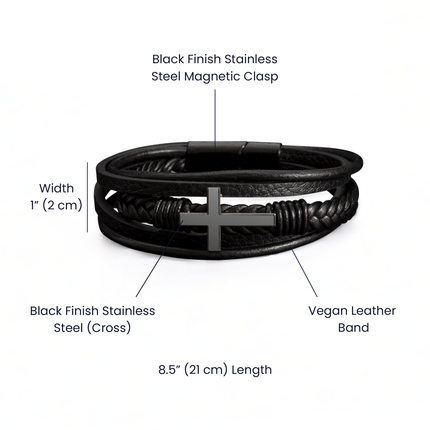Cross Leather Bracelet – Christian Gift for Men