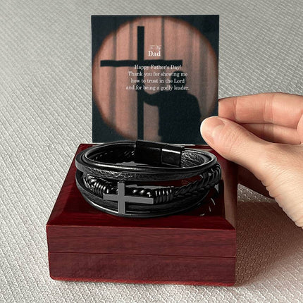 Cross Leather Bracelet – Christian Gift for Men