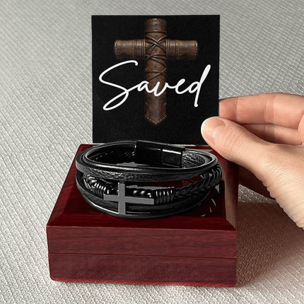 Saved Leather Cross Bracelet – Christian Gift for Men