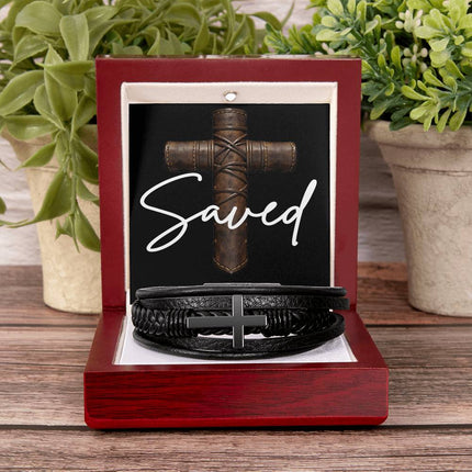 Saved Leather Cross Bracelet – Christian Gift for Men