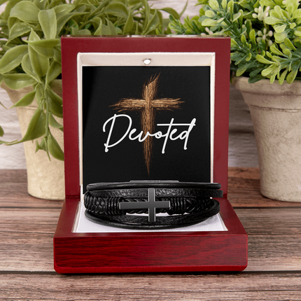 Devoted Leather Cross Bracelet – Christian Gift for Men