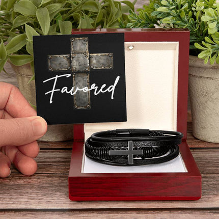 Favored Leather Cross Bracelet – Christian Gift for Men