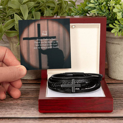 Cross Leather Bracelet – Christian Gift for Men