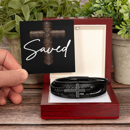 Saved Leather Cross Bracelet – Christian Gift for Men