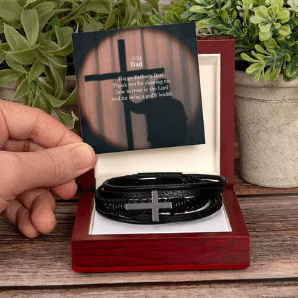Cross Leather Bracelet – Christian Gift for Men