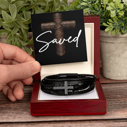 Saved Leather Cross Bracelet – Christian Gift for Men