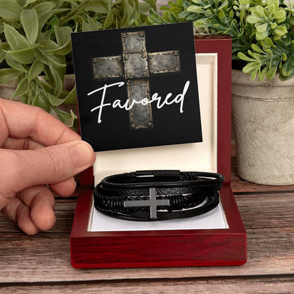 Favored Leather Cross Bracelet – Christian Gift for Men