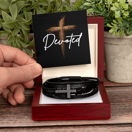 Devoted Leather Cross Bracelet – Christian Gift for Men