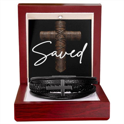 Saved Leather Cross Bracelet – Christian Gift for Men