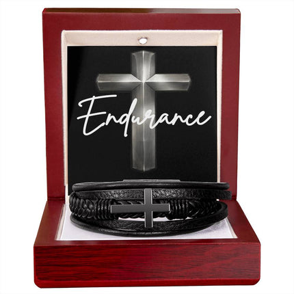 Endurance Leather Cross Bracelet – Christian Gift for Men