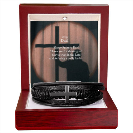 Cross Leather Bracelet – Christian Gift for Men