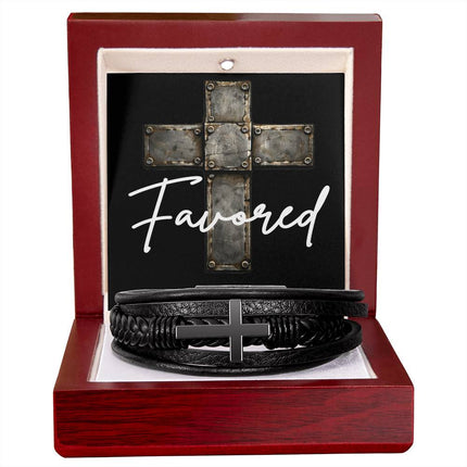 Favored Leather Cross Bracelet – Christian Gift for Men