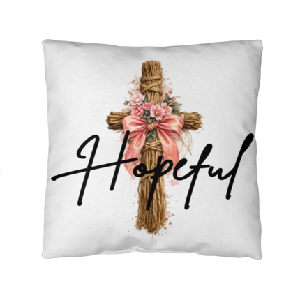 Hopeful Flower Cross Christian Pillow | Mother's Day Gift for Mom | Faith Gift