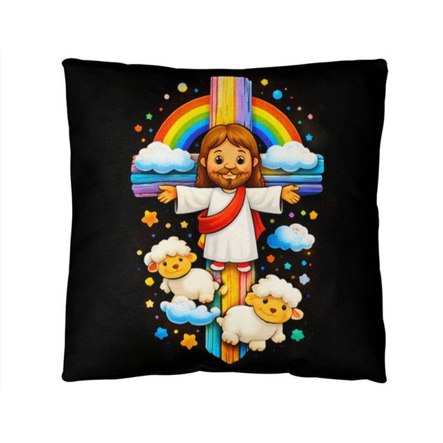 Jesus & Little Lambs Throw Pillow – Christian Gift for Kids